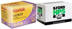 Kodak GOLD 200 Color Negative Film 35mm Roll Film, 24 Exposures with Ilford HP5 Plus Black and White Negative Film (35mm Roll Film, 36 Exposures)