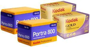 2x Kodak GOLD 200 Color Negative Film 35mm Roll Film, 24 Exposures with 2x Kodak Professional Portra 800 Color Negative Film (35mm Roll Film, 36 Exposures)
