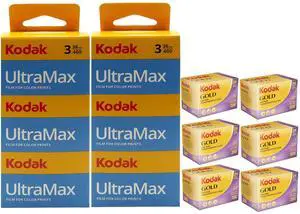 Kodak UltraMax 400 Color Negative Film (35mm, 36 Exposures) 3 Pack with 6x Kodak GOLD 200 Color Negative Film 35mm Roll Film, 24 Exposures