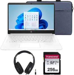HP 14" Laptop with Intel Celeron N4500 Processor, 4GB RAM, 64GB eMMC Storage  Snowflake White + Transcend 256GB SDXC Card Accessory Bundle