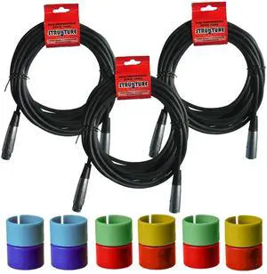 3x Strukture XLR Microphone Cable Male to Female 6 Ft Fully Balanced Premium Mic Cable + Zoom XLR-6c Color ID Rings for Microphone Cables (6 Pairs)