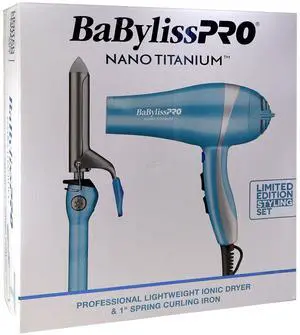 BaByliss Pro LIMITED EDITION Professional Lightweight Ionic Dryer & 1" Spring Curling Iron Combo BNTPP68