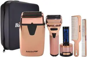 BaByliss Pro FXONE ROSEFX Interchangeable-Battery Shaver FX79FSRG + LIMITED EDITON UVFOIL UV-Disinfecting Double Foil Shaver FXLFS2RG Rose Gold Barber Accessory Bundle