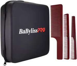 BaByliss Pro Universal Travel Case Fits Clipper Shaver Trimmer and Accessories with Barberology Comb Set (Clipper, Cutting, Taper Combs) - Red