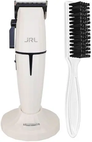 JRL GHOST Professional Cordless Hair Clipper - White (Dual Voltage) 2020C-B-W with BaByliss Pro Fade Brush