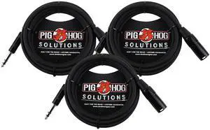 3x Pig Hog 1/4" TRS to XLR Balance Adaptor Cable, 15 Feet PX-TMXM15