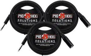 3x Pig Hog 1/4" TRS to XLR Balance Adaptor Cable, 25 Feet PX-TMXM25
