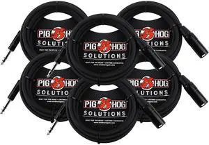 6x Pig Hog 1/4" TRS to XLR Balance Adaptor Cable, 25 Feet PX-TMXM25