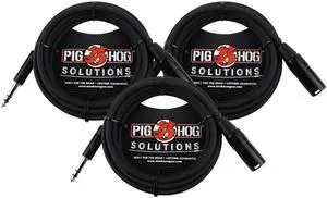 3x Pig Hog 1/4" TRS to XLR Balance Adaptor Cable, 10 Feet PX-TMXM2