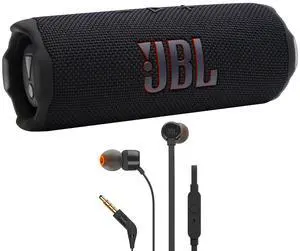 JBL Flip 7 Portable Waterproof Bluetooth Speaker (Black) with JBL T110 in Ear Headphones