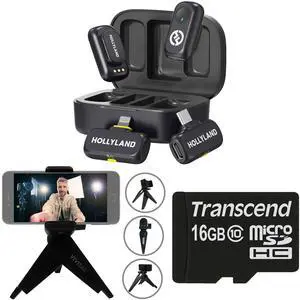 Hollyland LARK A1 Combo 2-Person Wireless Microphone System with USB-C and Lightning Connectors for Mobile Devices (Space Gray, 2.4 GHz) Video Bundle