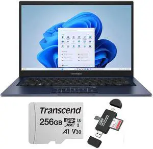 ASUS Vivobook 14 14" FHD Laptop - Intel 13th Core i5-1334 - 12GB Memory, 256GB SSD (Quiet Blue) with 256GB 300S UHS-I microSDXC Card and USB Card Reader