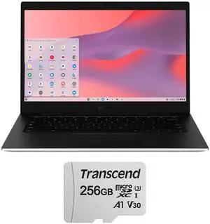 Samsung Galaxy Chromebook Go 14" LED Laptop - Intel Celeron- 4GB Memory - 128GB Storage (Silver) with Transcend 256GB 300S UHS-I microSDXC Memory Card
