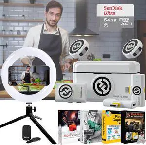 Hollyland LARK M2 DUO 2-Person Wireless Combo Microphone System (2.4 GHz, Ivory White) with Creator Essentials Bundle