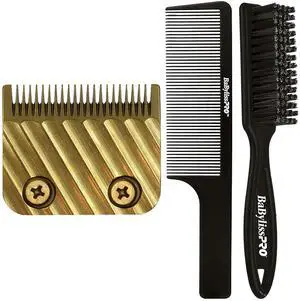 BaByliss Pro Replacement Gold Titanium Wedge Blade FX603G with Fade Brush and 9" Comb Black