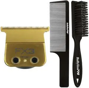 Babyliss Pro FX703G FX3 DLC Titanium Ultra Thin Blade Zero Gap Blade with Fade Brush and 9" Comb Black