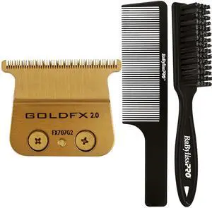 Babyliss Pro Gold FX707G2 Replacement Deep Tooth T-Blade 2.0MM with Fade Brush and 9" Comb
