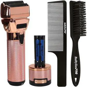 BaByliss Pro FXONE ROSEFX All-Metal Interchangeable-Battery Shaver FX79FSRG with Fade Brush and 9" Comb