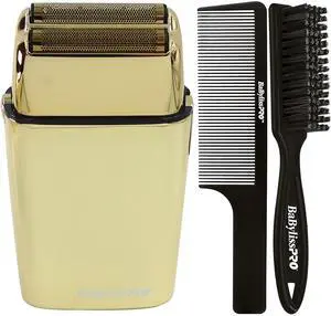 Babyliss Pro Foil FX02 FXFS2G Cord / Cordless Metal Double Foil Shaver with Fade Brush and 9" Comb