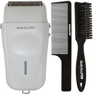 BaByliss PRO LithiumFX+ Gray Cord/Cordless Ergonomic Double Foil Shaver FXFS573GY Barber Tool + Fade Brush + 9" Comb