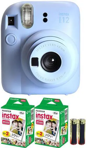 FUJIFILM INSTAX MINI 12 Instant Film Camera (Pastel Blue) with 2x Fujifilm 2x10 Film Mini Instax Film Pack and Panasonic Alkaline 2 "AA" Batteries