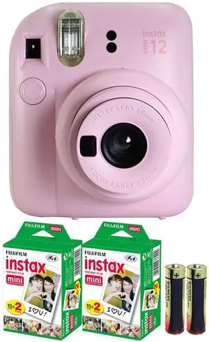 FUJIFILM INSTAX MINI 12 Instant Film Camera (Blossom Pink) with 2x Fujifilm 2x10 Film Mini Instax Film Pack and Panasonic Alkaline 2 "AA" Batteries