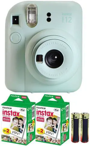 FUJIFILM INSTAX MINI 12 Instant Film Camera (Mint Green) with 2x Fujifilm 2x10 Film Mini Instax Film Pack and Panasonic Alkaline 2 "AA" Batteries