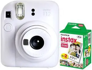 FUJIFILM INSTAX MINI 12 Instant Film Camera (Clay White) with Fujifilm 2x10 Film Mini Instax Film Pack