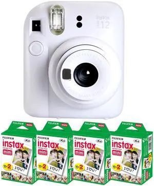 FUJIFILM INSTAX MINI 12 Instant Film Camera (Clay White) with 4x Fujifilm 2x10 Film Mini Instax Film Pack