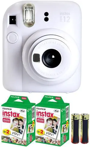 FUJIFILM INSTAX MINI 12 Instant Film Camera (Clay White) with 2x Fujifilm 2x10 Film Mini Instax Film Pack and Panasonic Alkaline 2 "AA" Batteries