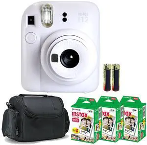 FUJIFILM INSTAX MINI 12 Instant Film Camera (Clay White) with 3x Fujifilm 2x10 Film Mini Instax Film Pack Bundle