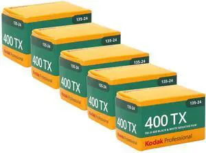 Kodak Professional 400TX Tri-X 400 Black & White Negative Film, 24 Exposures (1590652) - 5 Pack