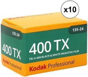 Kodak Professional 400TX Tri-X 400 Black & White Negative Film, 24 Exposures (1590652) - 10 Pack