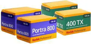 2x Kodak Professional Portra 800 Color Negative Film (35mm, 36 Exp) with 2x Pro 400TX Tri-X 400 Black & White Negative Film - 24 Exp