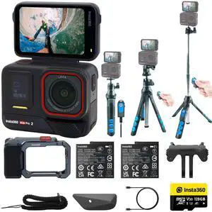 Insta360 Ace Pro 2 Xplorer Dual Battery Waterproof Action Camera Bundle with 128GB Card and 7-in-1 Streaming Essentials Selfie Tripod Stick