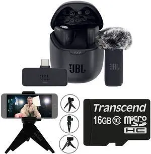 JBL Quantum Stream Wireless Clip-On Microphone System for USB-C Devices (2.4 GHz) with Audio Video Recording Bundle