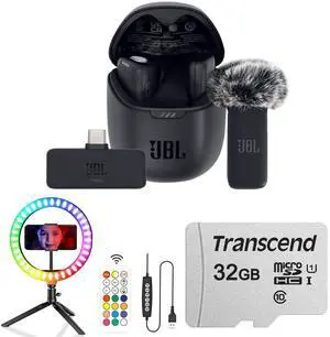 JBL Quantum Stream Wireless Clip-On Microphone System for USB-C Devices (2.4 GHz) with Complete Podcasting Bundle