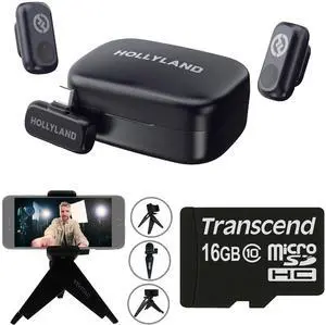 Hollyland LARK A1 Duo 2-Person Wireless Lavalier Microphone System with USB-C Connector for Mobile Devices (Space Gray, 2.4 GHz) with Content Creation Bundle