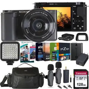 Sony ZV-E10 Mirrorless Camera (Black) with E PZ 16-50mm f/3.5-5.6 OSS II Lens All Inclusive Video Podcasting Kit