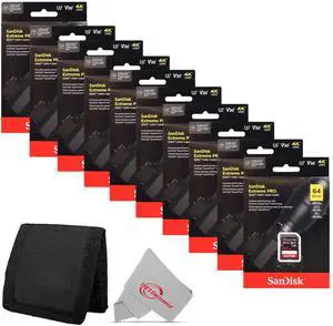 10x Sandisk 64GB Extreme PRO SDXC UHS-I Memory Card + Card Wallet 10x Sandisk 64GB Extreme PRO SDXC UHS-I Memory Card + Card Wallet