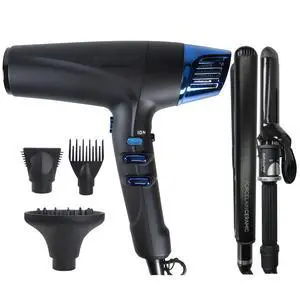 BaByliss Pro Limited-Edition Nano Titanium Professional High-Speed Dual Ionic Dryer Black & Blue BNTMB9100 + Porcelain Ceramic Limited Edition Straightening Iron 1" and Spring Curling Iron 1¼" Styling BaByliss Pro Limited-Edition Nano Titanium Professional High-Speed Dual Ionic Dryer Black & Blue BNTMB9100 + Porcelain Ceramic Limited Edition Straightening Iron 1" and Spring Curling Iron 1¼" Styling