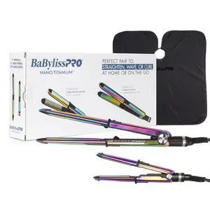 BaByliss Pro Nano Titanium Prima3100 & Prima2000 Styling Irons Prepack BNTPK1RB (Iridescent) with Barberology Professional Cutting Cape BaByliss Pro Nano Titanium Prima3100 & Prima2000 Styling Irons Prepack BNTPK1RB (Iridescent) with Barberology Professional Cutting Cape
