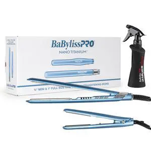 BaByliss Pro Nano Titanium 1" Ultra-Sleek Flat Iron & 3/4" Ultra-Sleek Straightener Prepack BNTPP93 with 10oz Spray Bottle BaByliss Pro Nano Titanium 1" Ultra-Sleek Flat Iron & 3/4" Ultra-Sleek Straightener Prepack BNTPP93 with 10oz Spray Bottle