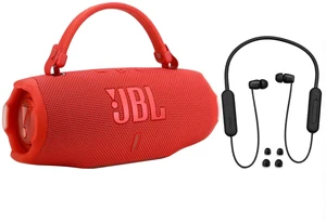 JBL Charge 6 Portable Waterproof Bluetooth Speaker (Red) with Wireless In-Ear Headphones JBL Charge 6 Portable Waterproof Bluetooth Speaker (Red) with Wireless In-Ear Headphones