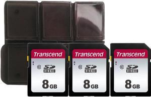 3x Transcend 8GB TS8GSDC300S SDHC Memory Card with Memory Card Holder