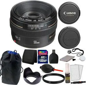 Canon EF 50mm f/1.4 USM Lens + 58m UV Filter + Tulip Lens Hood + 32GB Memory Card + Wallet + Reader + Dust Blower + Pouch + Lens Cap Holder + 5pc Cleaning Kit