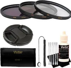 Vivitar 3Pc UV/CPL/ND8 72mm Filter Kit + Accessory Kit for All 72mm Lenses