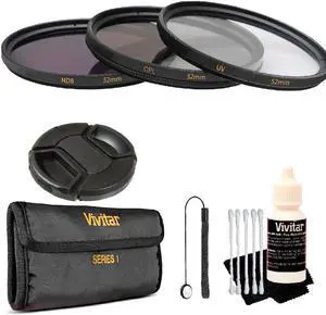 Vivitar 3Pc UV/CPL/ND8 52mm Filter Kit + Accessory Kit for All 52mm Lenses