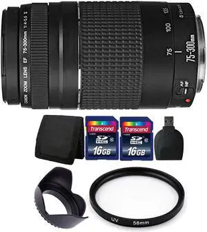 Canon EF 75-300mm f/4-5.6 III Lens + 2 Lens Kit & UV for Canon T5 1200D 1300D