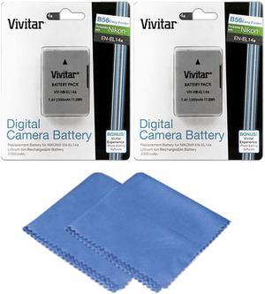 2x Vivitar EN-EL14a Battery + Cleaning Cloth for Nikon D3300 D3200 D3100